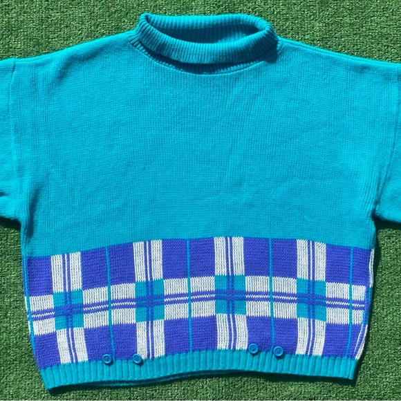 Vintage 80’s Fortune Knits Turquoise Patterned Sweater Women’s Size Medium Short - Picture 5 of 5